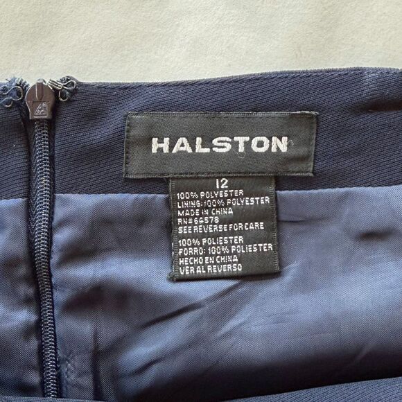Y2K Vintage Halston Womens Knee Length Navy Pencil Skirt with Belt Loops Size 12 - Picture 4 of 8